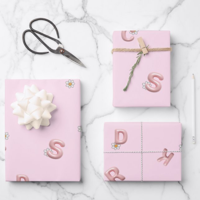 ABC kindergarten daisy Balloon student school Wrapping Paper Sheet (Front)