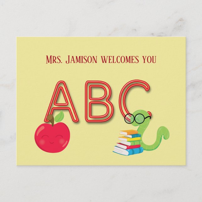 ABC Neon Letters Bookworm Postcard (Front)
