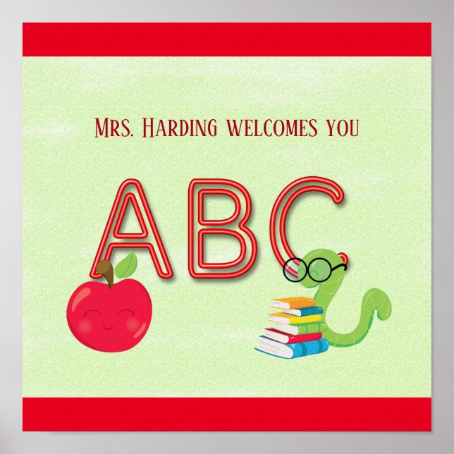 ABC Neon Letters Bookworm Reader Classroom Poster (Front)