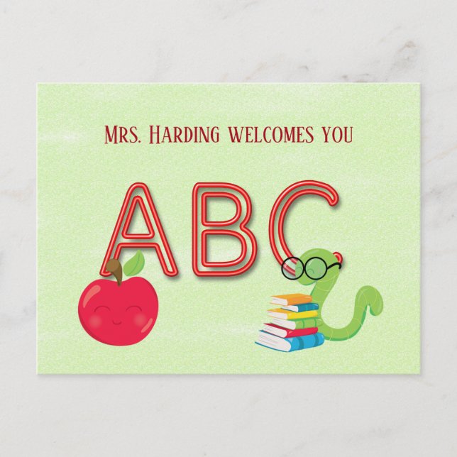 ABC Neon Letters Bookworm with Website Postcard (Front)