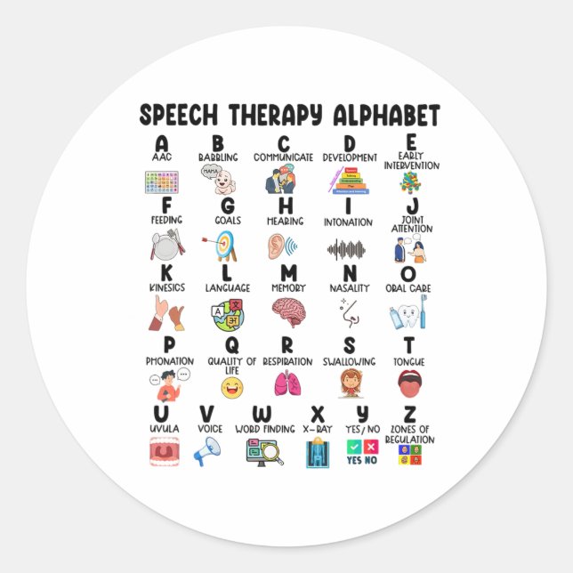 Abc Of Speech Therapy Alphabet Speech Language Pat Classic Round Sticker (Front)