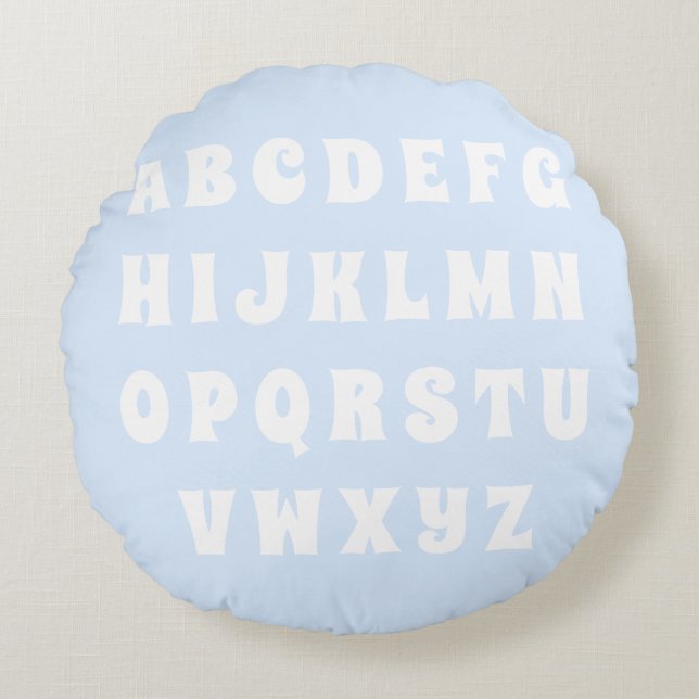 Abc pattern light blue white reversible nursery round cushion (Front)