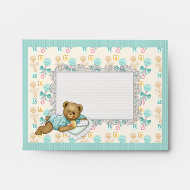 ABC Teddy Peach and Aqua Envelopes (Front)