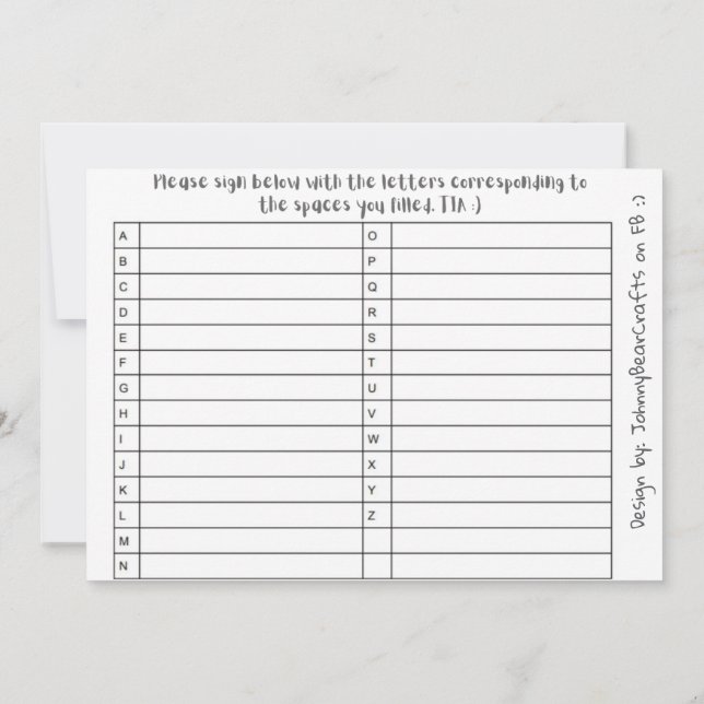 Abc Tpc B&W #1 Thank You Card (Back)