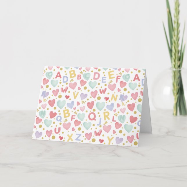 ABC Watercolor Hearts & Alphabet Card (Front)