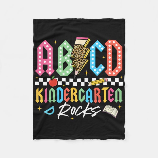 Abcd Kindergarten Rocks Pencil Lightning Teachers  Fleece Blanket (Front)