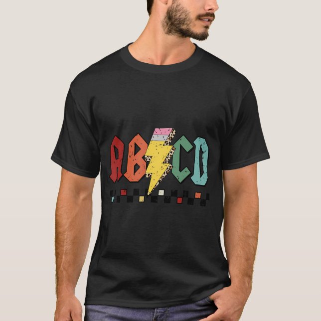 Abcd Pencil Lightning Rock'N Roll Teacher Back To  T-Shirt (Front)