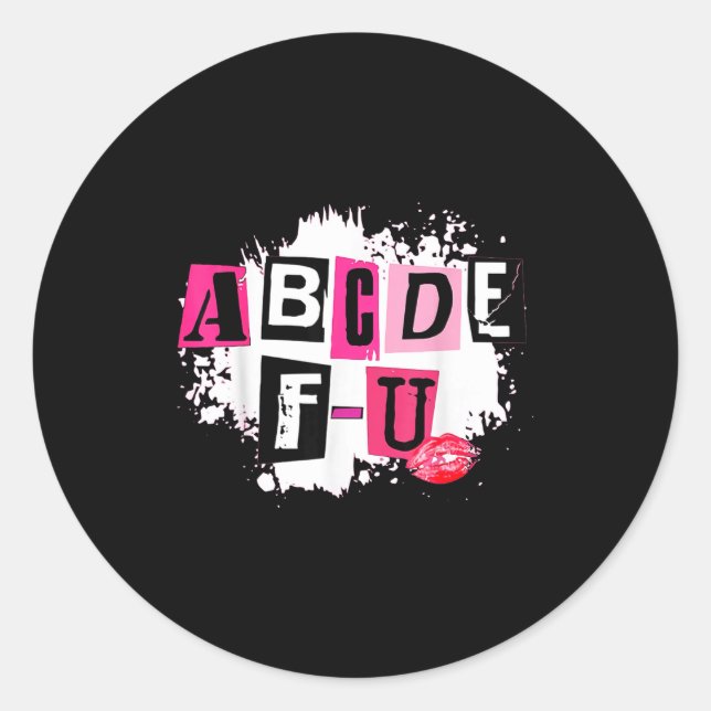 Abcdefu Retro Funny Heart Valentine's Day  Classic Round Sticker (Front)