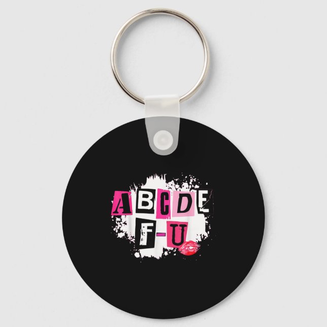 Abcdefu Retro Funny Heart Valentine's Day  Key Ring (Front)