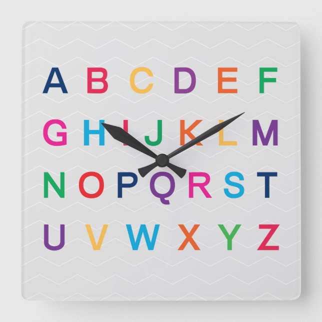ABC's Alphabet learning colourful ABC letters Square Wall Clock (Front)