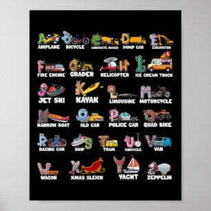 Abcs Alphabet Learning Transportation Animal Back Poster