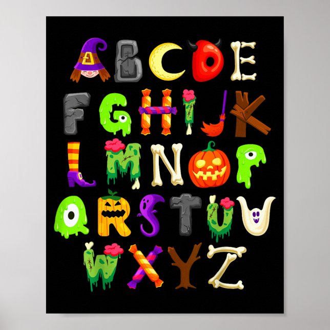 Abcs Learning Kindergarten Teacher Funny Halloween Poster (Front)