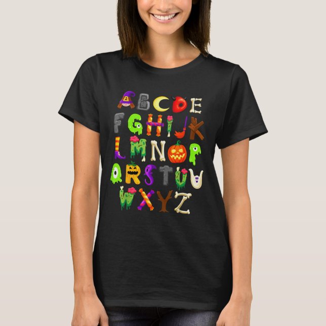 Abcs Learning Kindergarten Teacher Funny Halloween T-Shirt (Front)