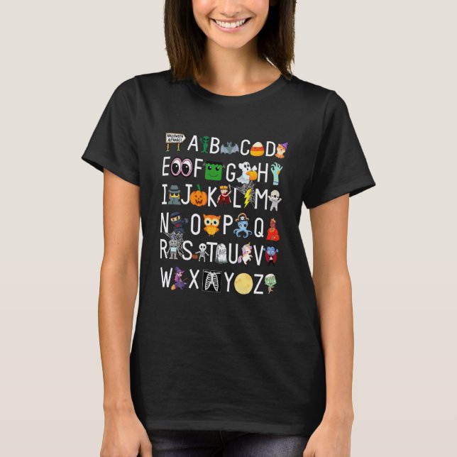 ABCs Learning Kindergarten Teacher Funny Halloween T-Shirt (Front)