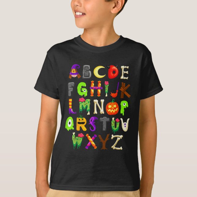Abcs Learning Kindergarten Teacher Funny Halloween T-Shirt (Front)