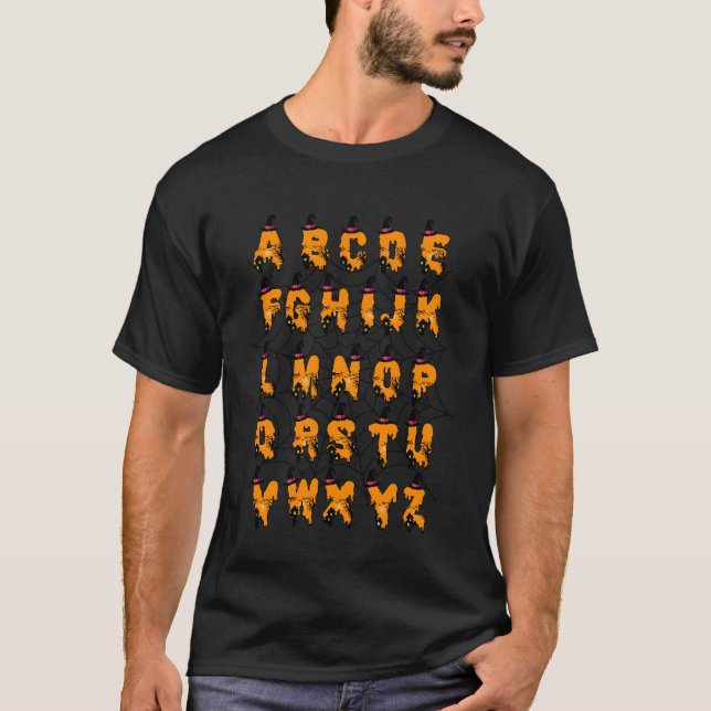 ABCs Learning Kindergarten Teacher Funny Halloween T-Shirt (Front)