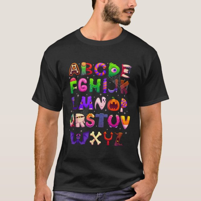 Abcs Learning Kindergarten Teacher Funny Halloween T-Shirt (Front)
