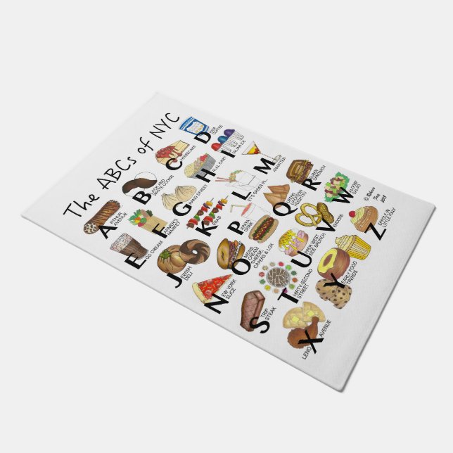ABCs of NYC Iconic New York City Foods Alphabet Doormat (Angled)