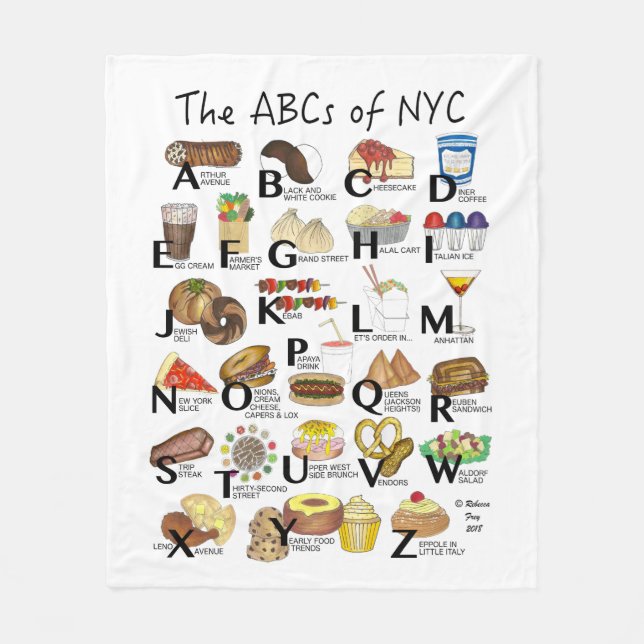 ABCs of NYC Iconic New York City Foods Alphabet Fleece Blanket (Front)