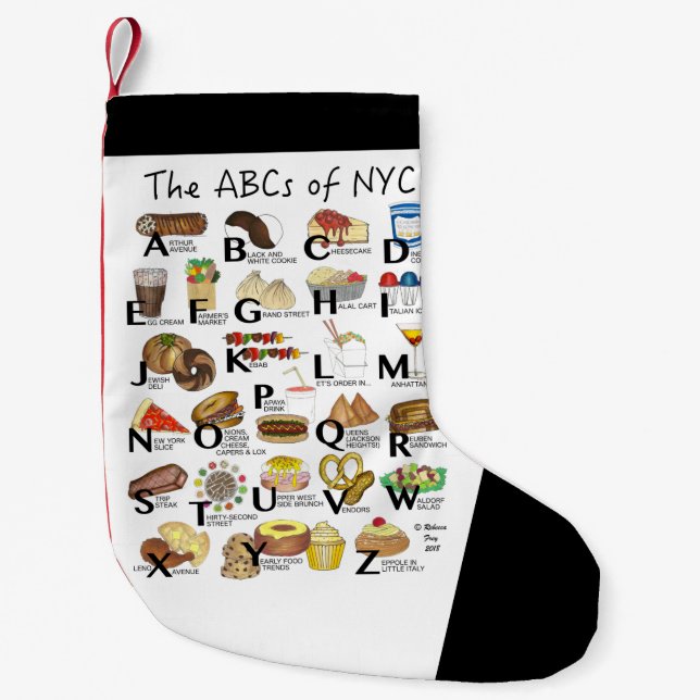 ABCs of NYC New York City Neighbourhood Foods Small Christmas Stocking (Front)