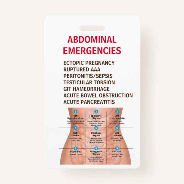 ABDOMINAL EMERGENCIES Reference Card - Double Side ID Badge (Front)