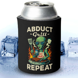 Abduct Grill Repeat Retro BBQ Cookout Funny Alien Can Cooler