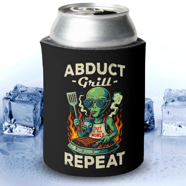 Abduct Grill Repeat Retro BBQ Cookout Funny Alien Can Cooler (Creator Uploaded)