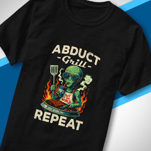 Abduct Grill Repeat Retro BBQ Cookout Funny Alien T-Shirt