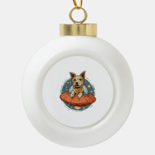 Abduction Dog � UFO Beaming Pup Ceramic Ball Christmas Ornament