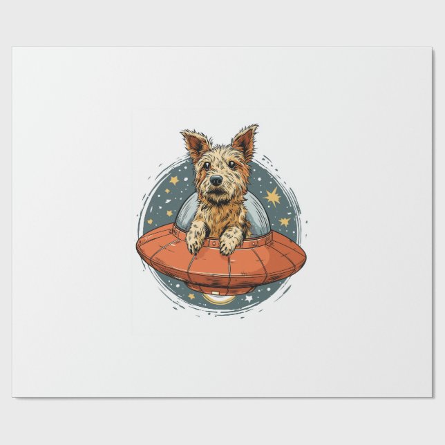 Abduction Dog � UFO Beaming Pup Wrapping Paper (Flat)