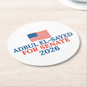 Abdul El-Sayed for Senate 2026 Election Party Round Paper Coaster
