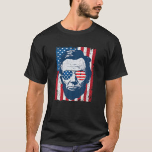 Abe Lincoln Beard Sunglasses American Flag 4th Of  T-Shirt