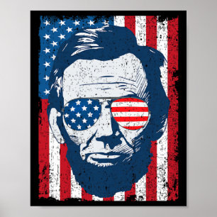 Abe Lincoln Beard Sungles And American Flag 4th Of Poster