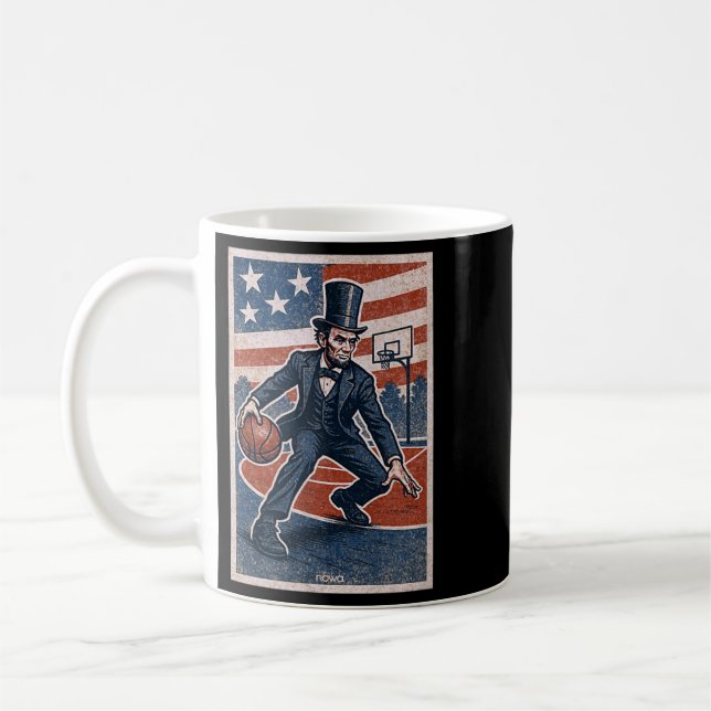 Abe Lincoln Dribbling - Aamerican Basball Player Coffee Mug (Left)
