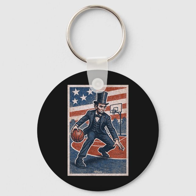 Abe Lincoln Dribbling - Aamerican Basball Player Key Ring (Front)