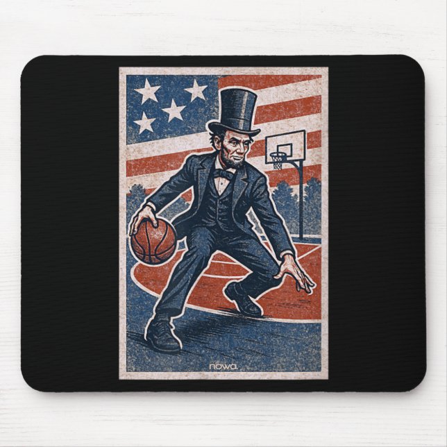 Abe Lincoln Dribbling - Aamerican Basball Player Mouse Pad (Front)