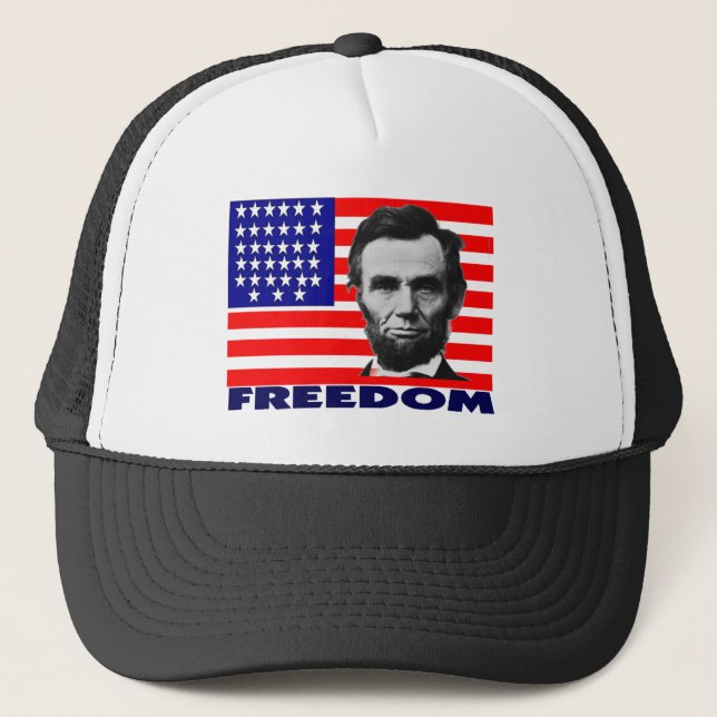 Abe Lincoln "Freedom" Flag Art Gifts--Unique Trucker Hat (Front)