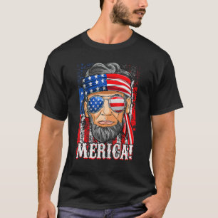 Abe Lincoln Merica  American Flag 4th Of July Men  T-Shirt