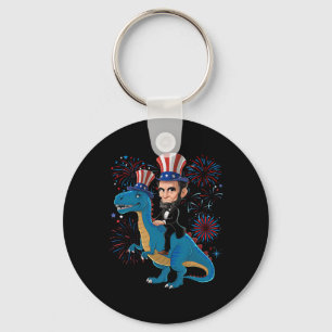 Abe Lincoln Riding A Dinosaur Funny 4th Of July Fi Key Ring