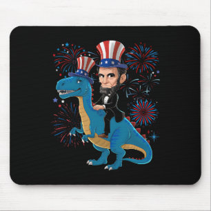 Abe Lincoln Riding A Dinosaur Funny 4th Of July Fi Mouse Pad