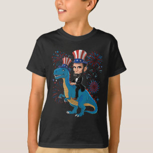 Abe Lincoln Riding A Dinosaur Funny 4th Of July Fi T-Shirt