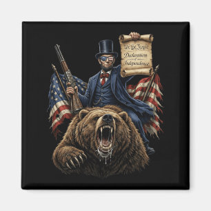 Abe Lincoln Riding Bear With Declaration Funny Magnet