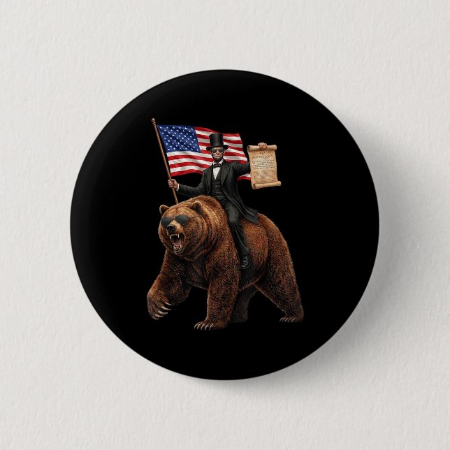 Abe lincoln riding bear with declaration funnyAbe  6 Cm Round Badge (Front)