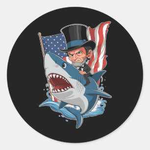 Abe Lincoln Riding Shark Awesome Fourth Of July Gr Classic Round Sticker