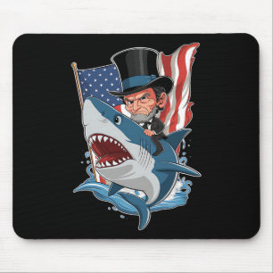 Abe Lincoln Riding Shark Awesome Fourth Of July Gr Mouse Pad