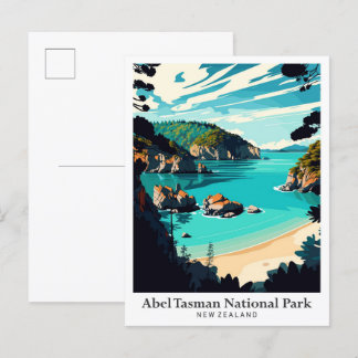 Abel Tasman New Zealand Vintage Travel Portrait  Postcard