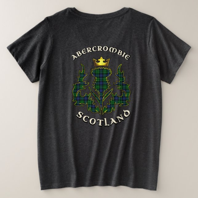 Abercrombie Clan Badge & Tartan w/Motto Plus Size T-Shirt (Design Back)