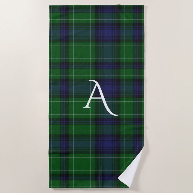 Abercrombie Clan Tartan Plaid Monogram Beach Towel (Front)