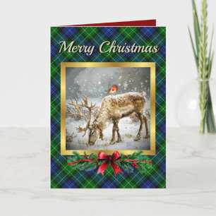 Abercrombie Stag & Robin Tartan Personalised  Holiday Card