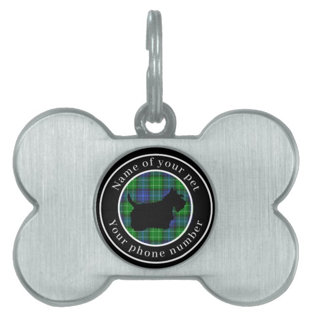 Abercrombie Tartan Scottie Dog Personalised Pet ID Tag (Front)